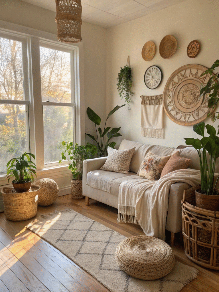 a cozy sunlit living room with soft neutral color a cozy sunlit living room with soft neutral color