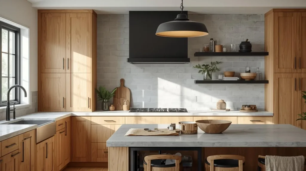 balanced contrast with medium wood and matte black accents balanced contrast with medium wood and matte black accents