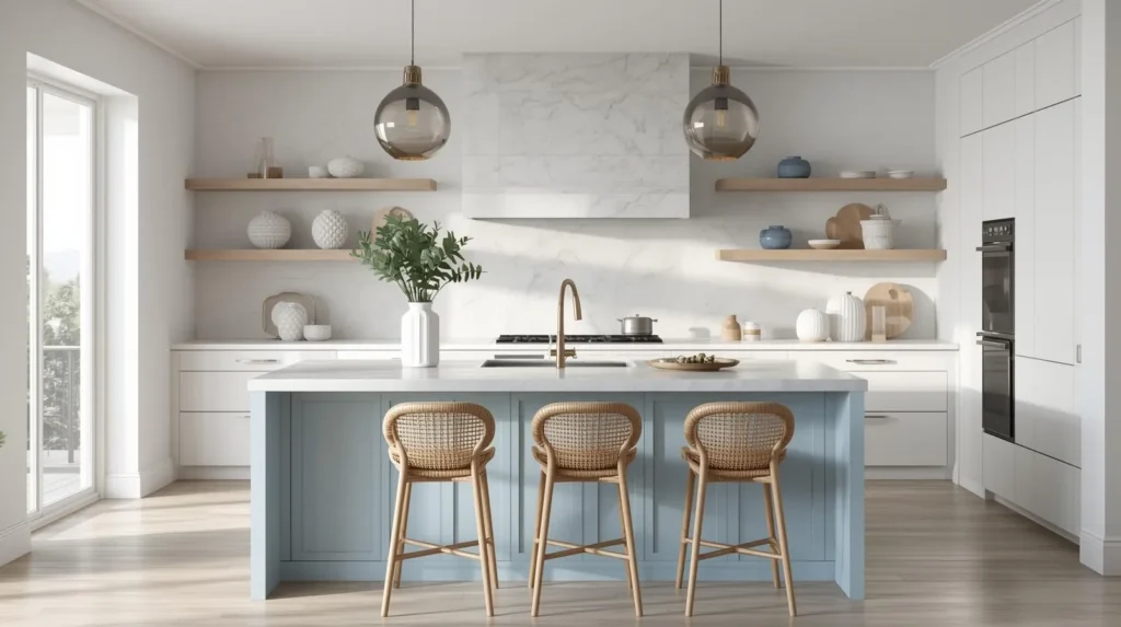 pale blue island as a soft focal point pale blue island as a soft focal point