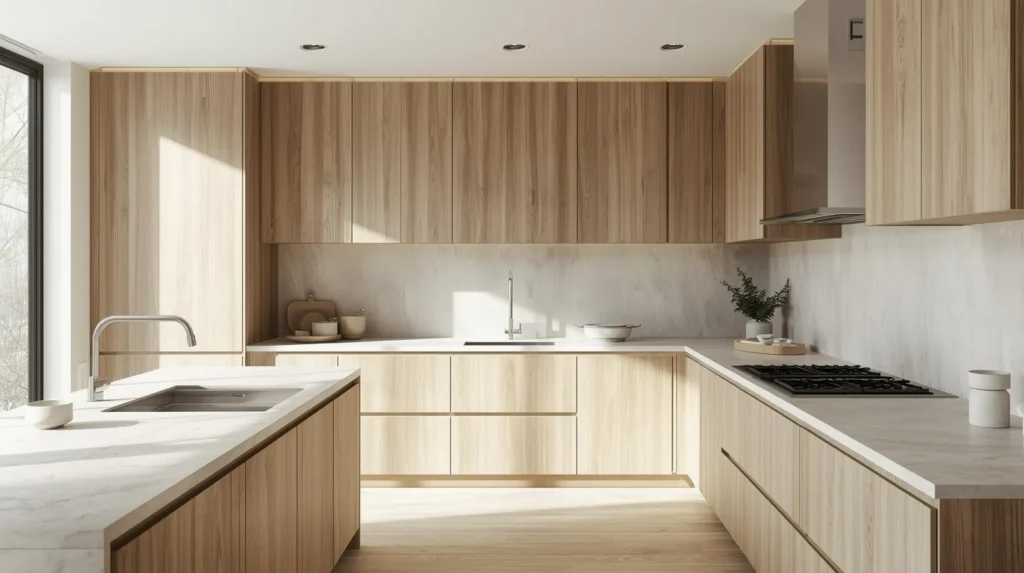 rustic minimalism with streamlined wood cabinets