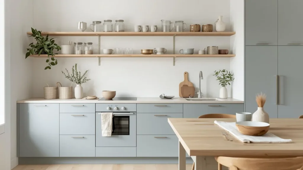 scandinavian soft minimalism with pale blue cabinets scandinavian soft minimalism with pale blue cabinets